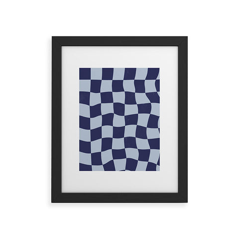 Avenie Warped Checkerboard Navy Framed Art Print