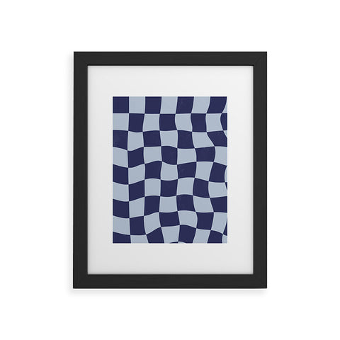 Avenie Warped Checkerboard Navy Framed Art Print