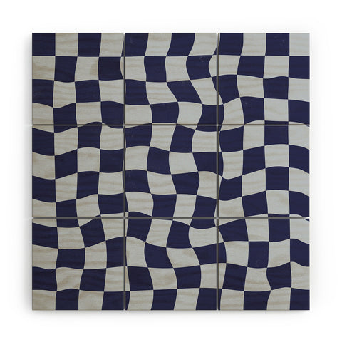 Avenie Warped Checkerboard Navy Wood Wall Mural