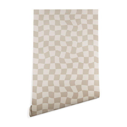Avenie Warped Checkerboard Neutral Wallpaper