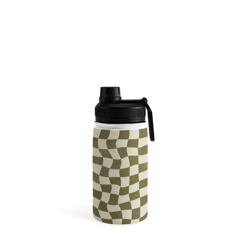 Avenie Warped Checkerboard Olive Water Bottle