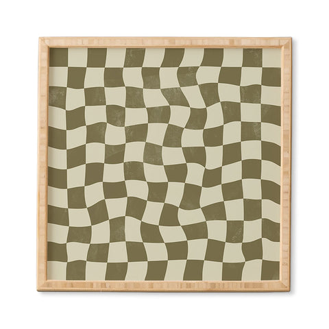 Avenie Warped Checkerboard Olive Framed Wall Art