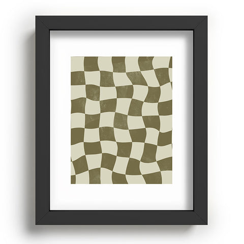 Avenie Warped Checkerboard Olive Recessed Framing Rectangle