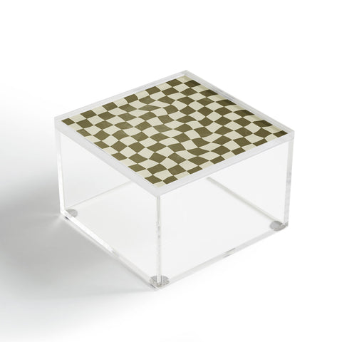Avenie Warped Checkerboard Olive Acrylic Box
