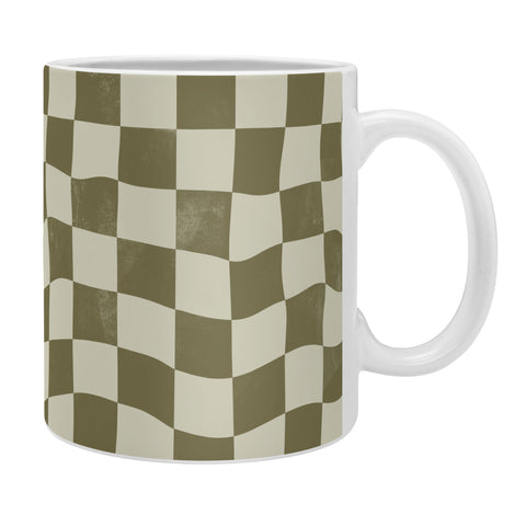 Avenie Warped Checkerboard Olive Coffee Mug