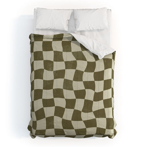 Avenie Warped Checkerboard Olive Comforter