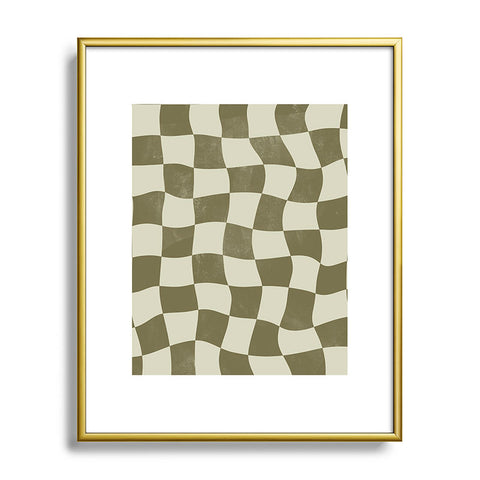 Avenie Warped Checkerboard Olive Metal Framed Art Print