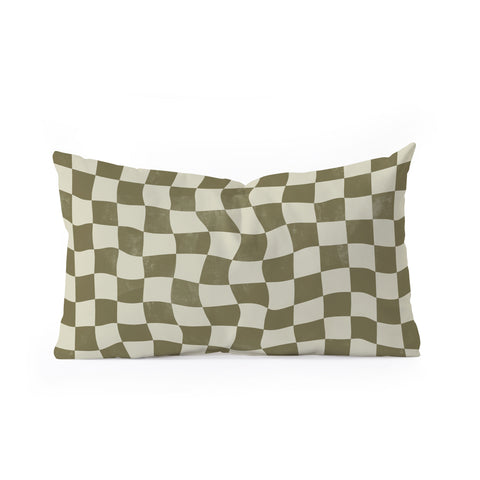 Avenie Warped Checkerboard Olive Oblong Throw Pillow