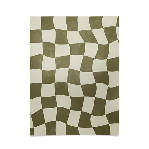 Avenie Warped Checkerboard Olive Poster
