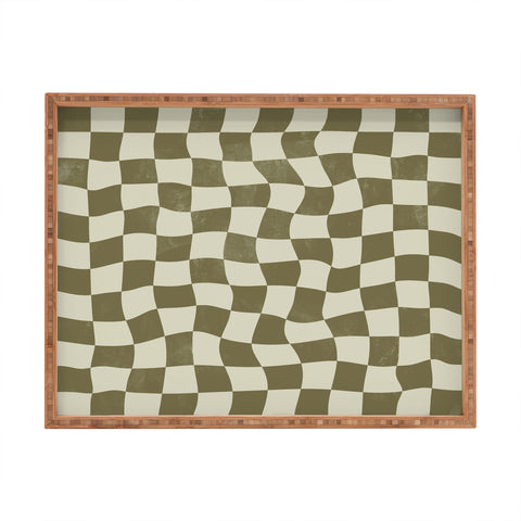Avenie Warped Checkerboard Olive Rectangular Tray