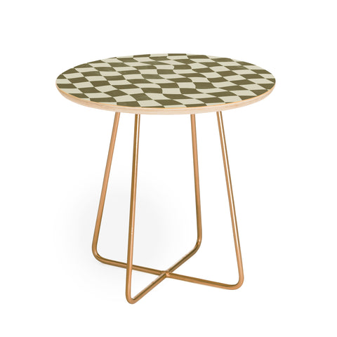 Avenie Warped Checkerboard Olive Round Side Table