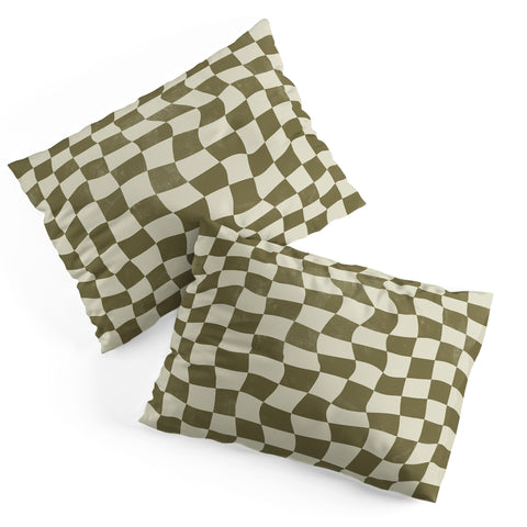 Avenie Warped Checkerboard Olive Pillow Shams