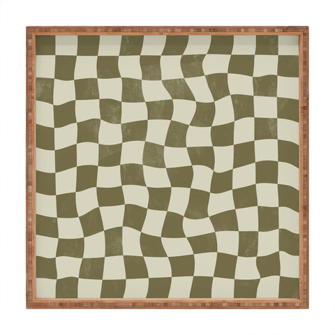 Avenie Warped Checkerboard Olive Square Tray