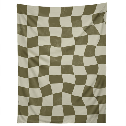 Avenie Warped Checkerboard Olive Tapestry