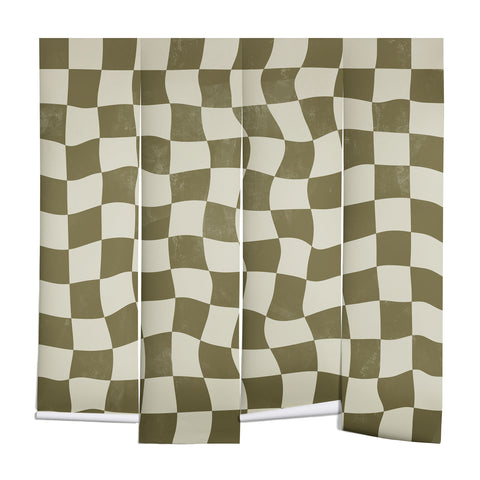 Avenie Warped Checkerboard Olive Wall Mural
