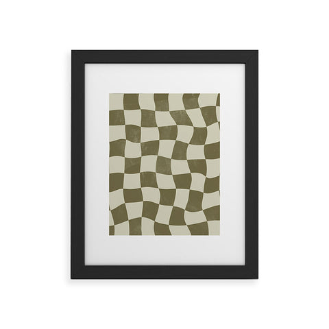 Avenie Warped Checkerboard Olive Framed Art Print