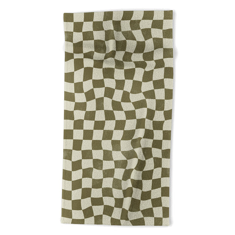 Avenie Warped Checkerboard Olive Beach Towel