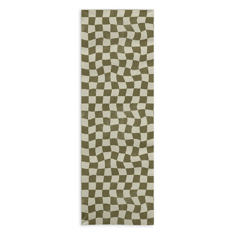 Avenie Warped Checkerboard Olive Yoga Towel