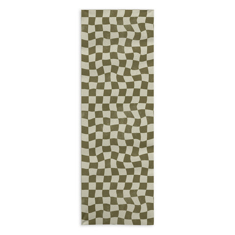 Avenie Warped Checkerboard Olive Yoga Towel