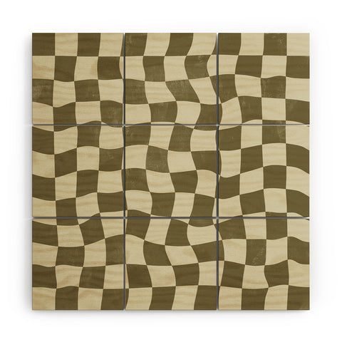 Avenie Warped Checkerboard Olive Wood Wall Mural