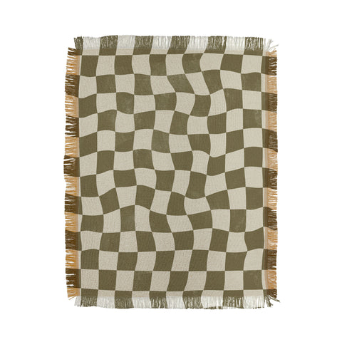 Avenie Warped Checkerboard Olive Throw Blanket