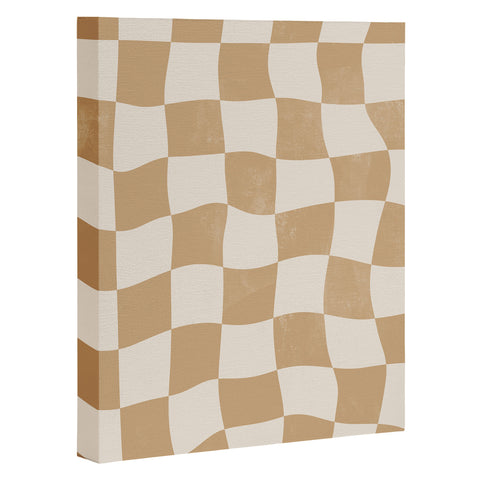 Avenie Warped Checkerboard Tan Art Canvas