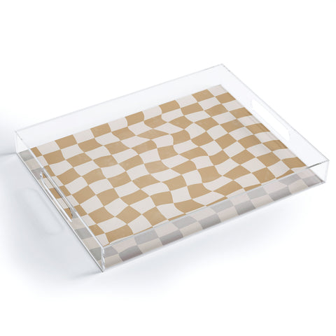 Avenie Warped Checkerboard Tan Acrylic Tray