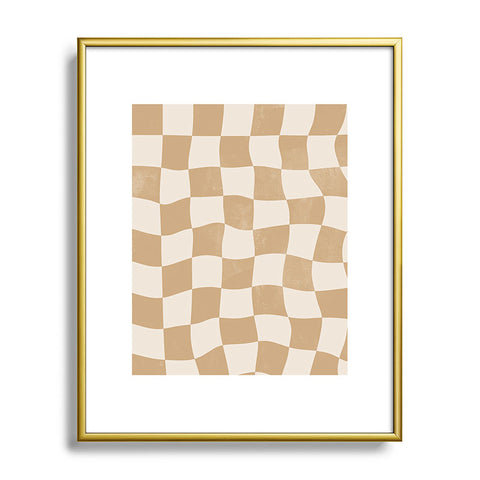Avenie Warped Checkerboard Tan Metal Framed Art Print