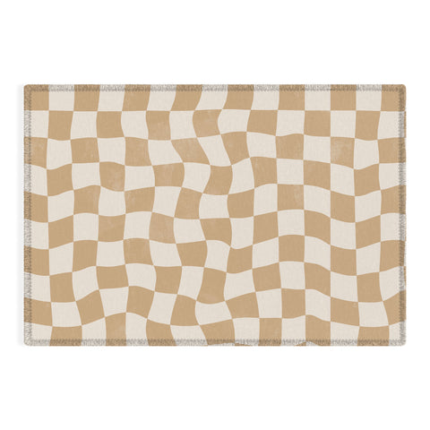 Avenie Warped Checkerboard Tan Outdoor Rug
