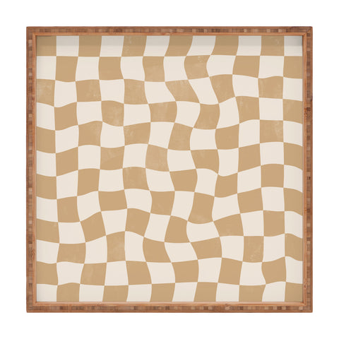 Avenie Warped Checkerboard Tan Square Tray