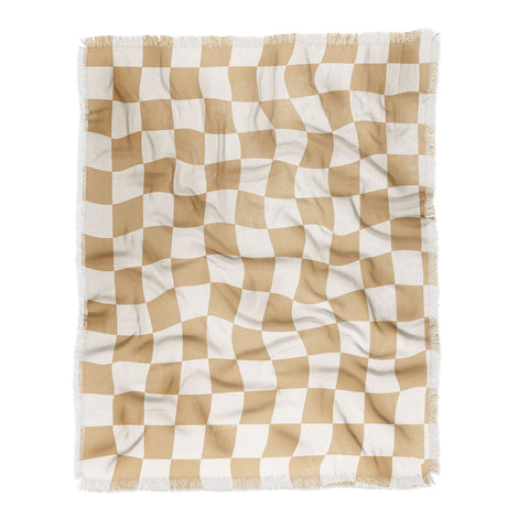 Avenie Warped Checkerboard Tan Throw Blanket