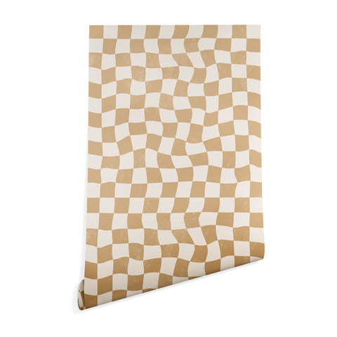 Avenie Warped Checkerboard Tan Wallpaper