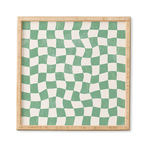 Avenie Warped Checkerboard Teal Framed Wall Art