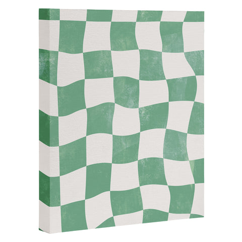 Avenie Warped Checkerboard Teal Art Canvas