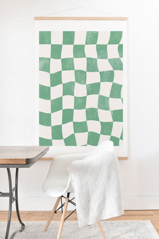 Avenie Warped Checkerboard Teal Art Print And Hanger