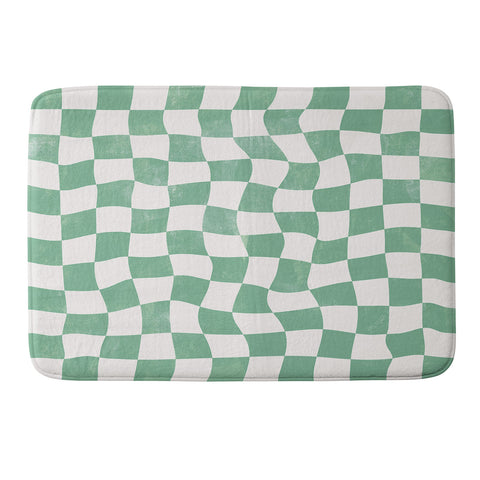 Avenie Warped Checkerboard Teal Memory Foam Bath Mat