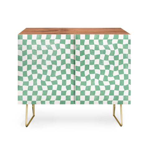 Avenie Warped Checkerboard Teal Credenza