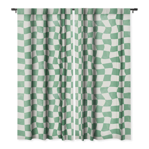 Avenie Warped Checkerboard Teal Blackout Non Repeat