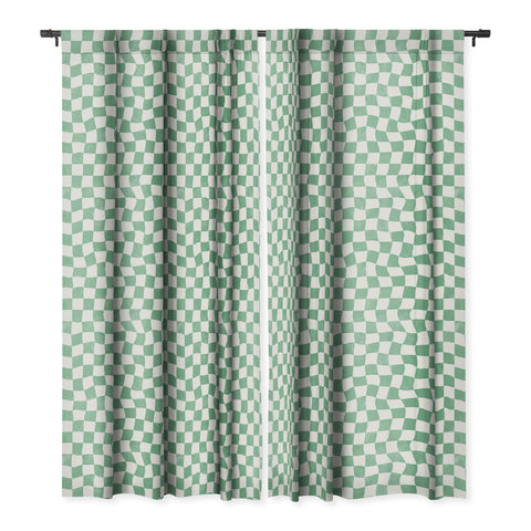 Avenie Warped Checkerboard Teal Blackout Window Curtain