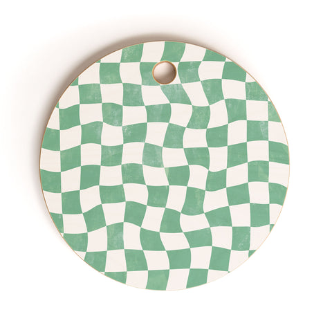 Avenie Warped Checkerboard Teal Cutting Board Round