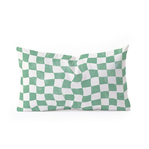Avenie Warped Checkerboard Teal Oblong Throw Pillow