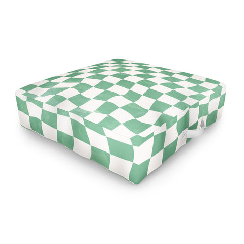 Avenie Warped Checkerboard Teal Outdoor Floor Cushion