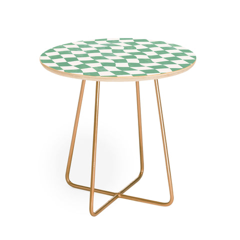 Avenie Warped Checkerboard Teal Round Side Table