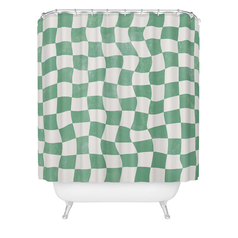 Avenie Warped Checkerboard Teal Shower Curtain
