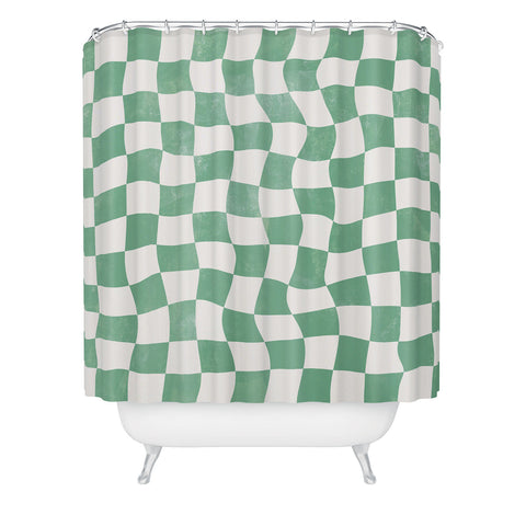 Avenie Warped Checkerboard Teal Shower Curtain