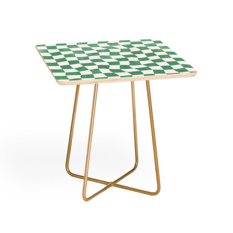Avenie Warped Checkerboard Teal Side Table