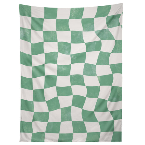 Avenie Warped Checkerboard Teal Tapestry