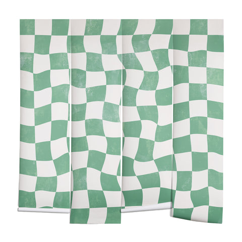 Avenie Warped Checkerboard Teal Wall Mural