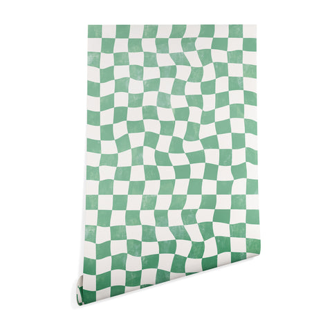 Avenie Warped Checkerboard Teal Wallpaper