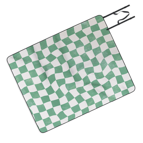 Avenie Warped Checkerboard Teal Picnic Blanket
